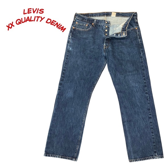 Levi's 501 Button Fly Straight Jeans in Classic Blue - Picture 4 of 4